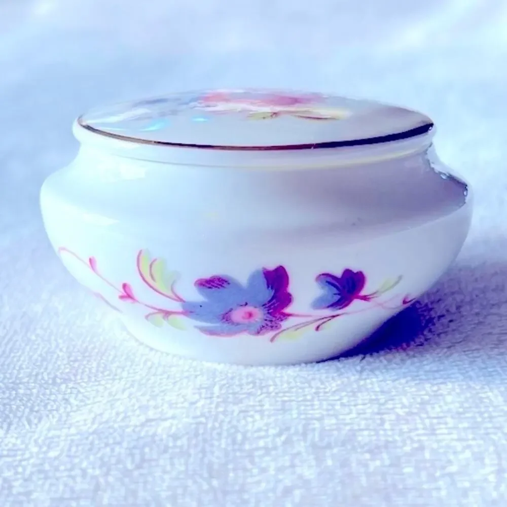 Vtg Coalport Hand-Painted Flower Trinket Box England Bone China Vanity Decor